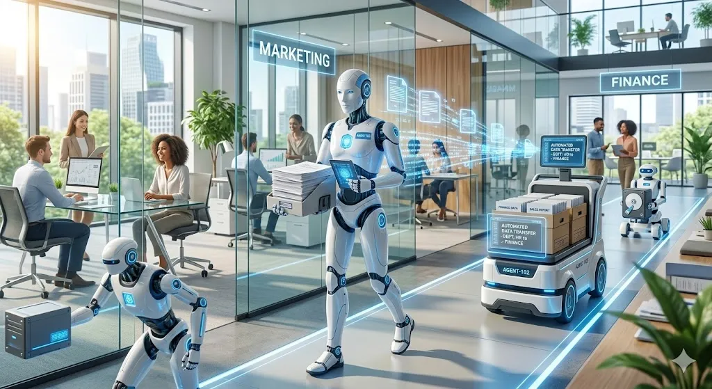 AI agents automating workflow in a modern office