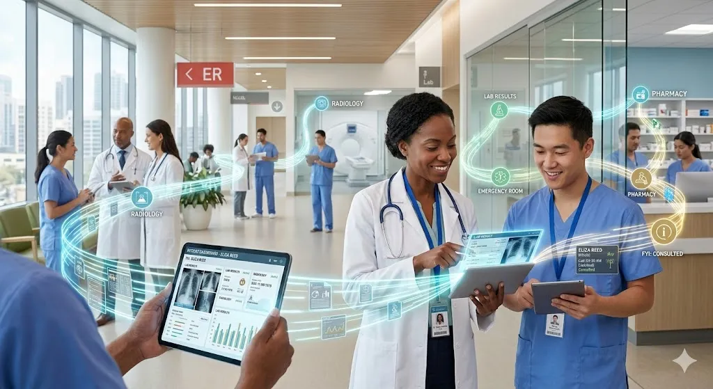 Infographic illustrating seamless healthcare data integration and compliance